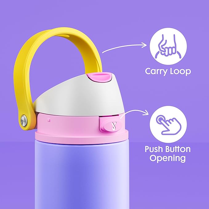 18 oz Insulated Water Bottle for Travel: Meoky Stainless Steel Kids Water Bottle with 2-in-1 Straw and Spout Lid - Leak Proof, Fits in Car Cup Holder, BPA-Free for Gym School, Starry Lilac