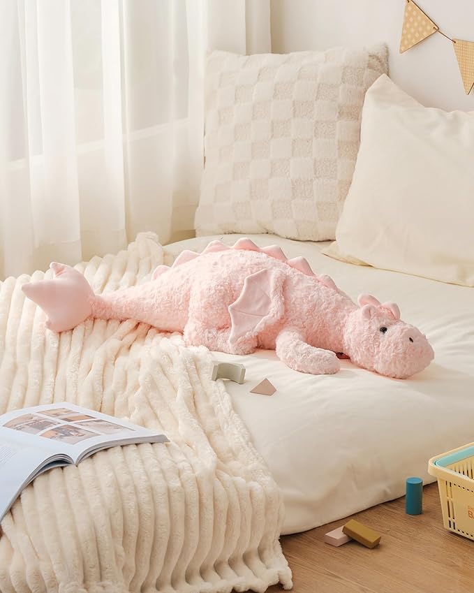 Weighted Stuffed Animal 5Lbs 35.4", Heavy Soft Dragon Plush Toy, Pink Weighted Dragon Stuffed Animal for Kids and Adults, for Comfort and Relaxation