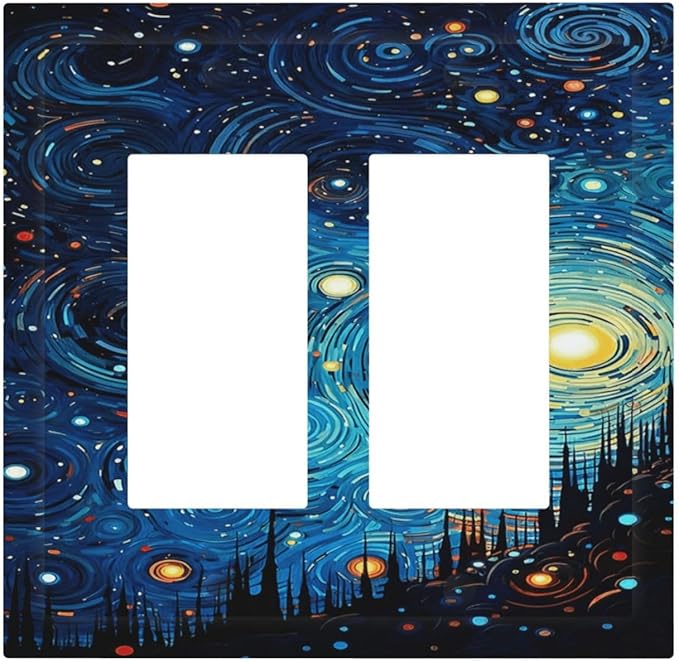 Decorative Outlet Covers Abstract Starry Night Style 2 Gang Double Rocker Light Switch Cover Plate Electrical Switch Plate Cover Decorate GFCI Wall Plate for Home living Room Decor