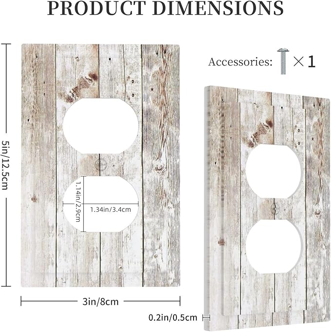 Vintage Light Wood Retro Rustic White Gray Oak Print Outlet Covers 1 Gang Duplex Light Switch Cover Decorative Switch Plates Electrical Receptacle Faceplate Wall Plate for Farmhouse Home Decor