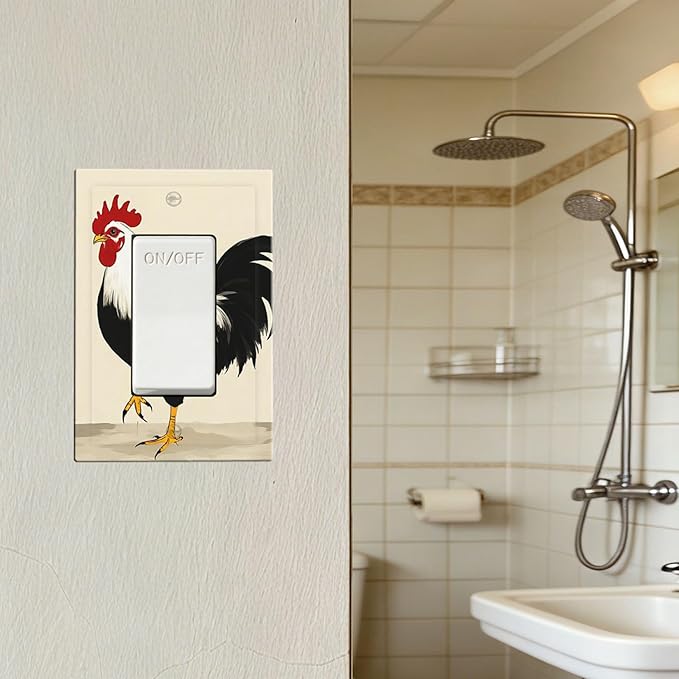 Watercolor Rooster Single Rocker Switch Cover - 1-Gang Standard US Size Farmhouse Rooster Light Switch Covers for Kitchen Living Room Dining Room Decor