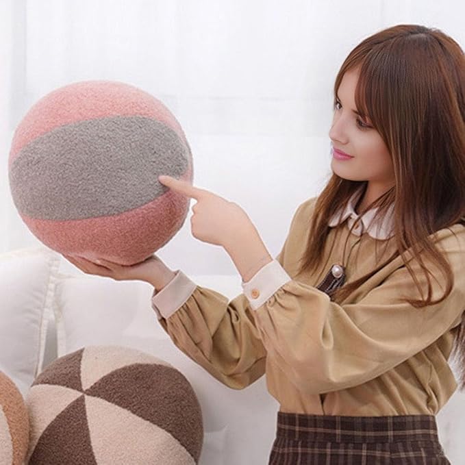 12 Inch Round Hugging Pillow Plush Toy Soft Plushies Throw Pillows Kids' First Ball Plush Toys for Home Decor Or Gift for Kids and Lovers (Pink&Gray)