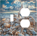 Decorative Outlet Covers Ocean Sea Beach Starfish Seashell Sailboat Sunset 2 Gang Wall Plate Single Toggle Duplex Light Switch Cover Switch Plate Covers Faceplate for Bedroom Home Decor