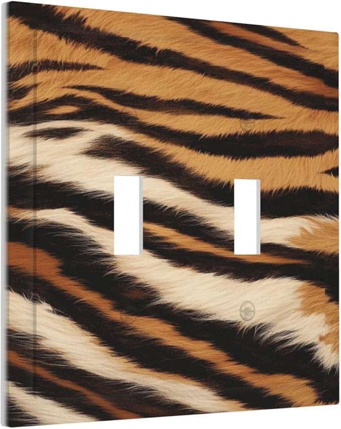 Tiger Texture Wild Animal Skin Pattern Print Decorative Switch Plates 2 Gang Double Toggle Outlet Light Switch Cover Wall Plate Electrical Faceplate for Kids Room Office Decor