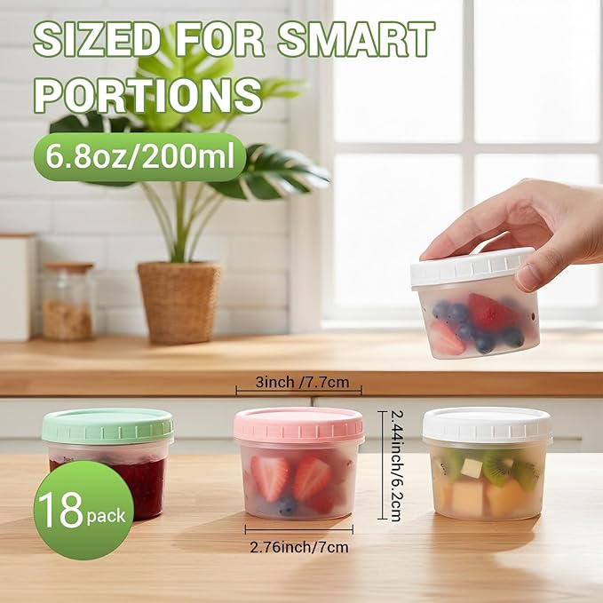 ASEVAT 18 Pack 6.8 oz Food Storage Containers with Twist Lids – Leakproof BPA-Free Soup Containers, Microwave/Dishwasher Safe Freezer Containers for Meal Prep, Leftovers & Takeout