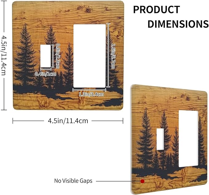 Outlet Covers Forest Pine Silhouette Rustic Wood Grain 1 Toggle 1 Rocker Combination Decorative Wall Plate Electrical Switch Plates Light Switch Cover Plate For Farmhouse Cabin Decor