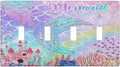 Silvery Glitter Cute Mermaid Tail Fantasy Castle Quad Toggle Light Switch Covers 4 Gang Wall Plate Decorative Switchplate Electrical Faceplate for Kidroom Nursery Bedroom Kitchen Decor