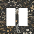 Decorative Outlet Covers Black Gold Floral Dark Leaves Vintage Flowers 2 Gang Double GFCI Rocker Electrical Wall Panels Light Switch Cover Plate for Bed Room Home Decor