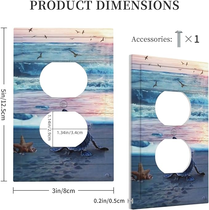 1 Gang Duplex Receptacle Outlet Cover Nautical Sea Beach Sea Turquoise Blue Turtle Seashells Conch Starfish Ocean Marine Electrical Wall Plate One Gang Dual Device Light Switch Faceplate Socket Cover