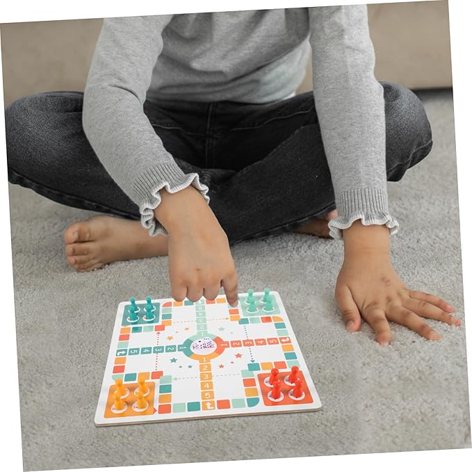 ibasenice 1Set Wooden Chess Board Game for Flying Chess Snakes Ladders Educational Fun for Preschoolers for Learning Activities