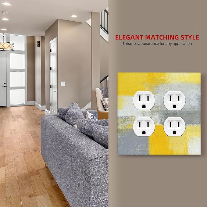 Outlet Covers Retro Modern Gray Yellow Ombre Abstract Art 2 Gang Decorative Light Switch Cover Double Duplex Wall Plates Switch Plates Electrical Socket Covers for Bathroom Bedroom Decor