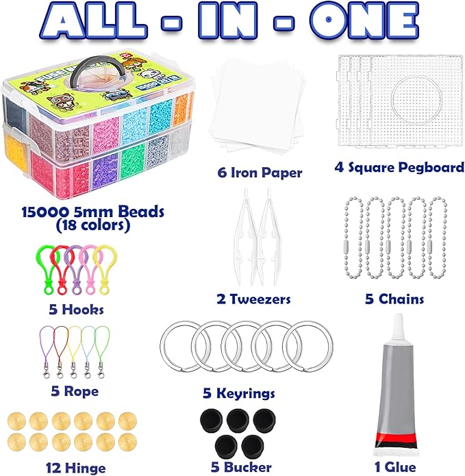 FUNZBO 15000 5mm Fuse Beads Kit - 18 Colors Fuse Beads Set with 5 Cat Patterns, Birthday Gifts for Kids, Home School Arts and Crafts Project, Art Decorations, Toys Gift Set for Girls and Boys Age 5+