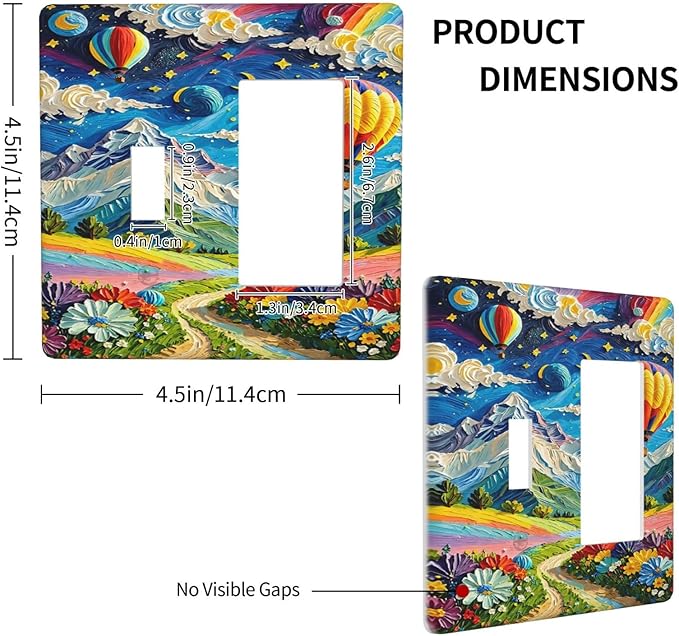 Hot Air Balloons Floral Vibrant Colors Flowers Mountains Stars Moon Outlet Covers 1 Toggle 1 Rocker Combination Electrical Switch Plates Light Switch Cover Plate Decorative Wall Plate for Bedroom
