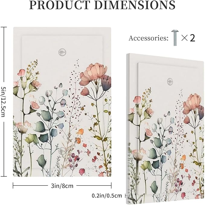 Country Beige/Blue/Aqua/Pink Flower Watercolor Floral Blossom 1-Gang Blank Wallplate Colorful Blossom Pretty Wildflower Electric Unused Device Receptacle Outlet Covers Decorative Light Switch Cover