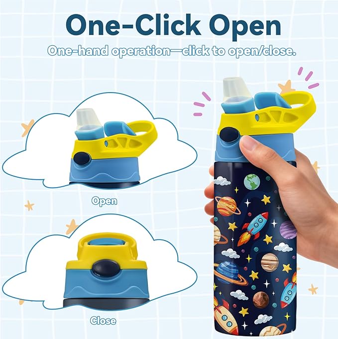 Space Gifts for Kids - 12oz Space Water Bottle with Straw Lid, Astronaut Stainless Steel Insulated Water Bottles, BPA-free, Leak-proof, for Boys Girls, School, Gift Waters Bottle for Universe Lover