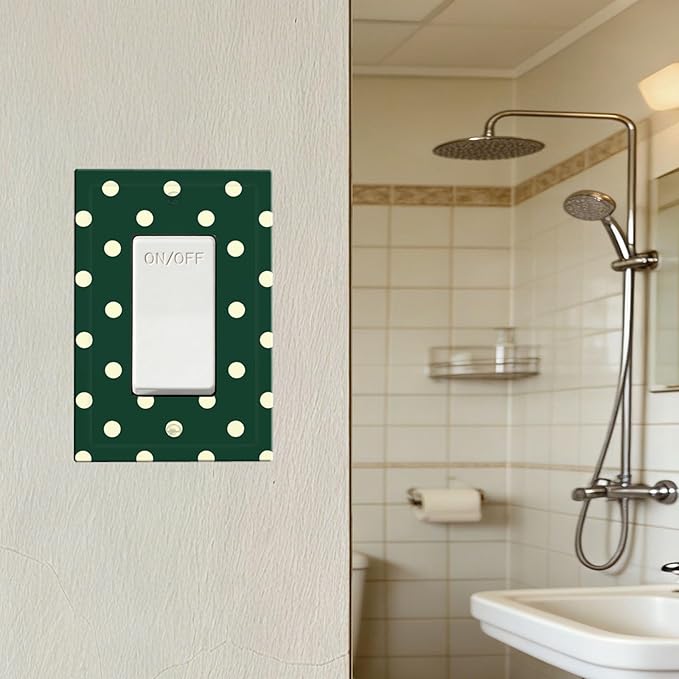 Hunter Green Polka Dot Single Rocker Switch Cover - 1-Gang Standard US Size Retro Preppy Light Switch Covers, Vintage Emerald Dot for All Room Home Decor