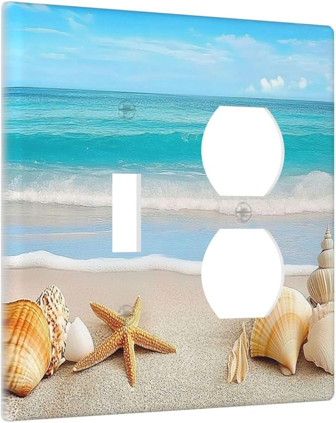 Wallplates Seashells Beach Starfish Scallop 1 Toggle 1 Duplex Switch Plate Electrical Gfci Faceplate Decorative Light Switch Covers For Bathroom Home Decor