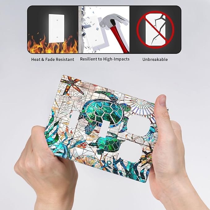 Beach Sea Turtle Ocean Theme 3-Gang 2-Toggle 1-Duplex Receptacle Combination Light Switch Decorative Triple Combo Device Switches/Rocker Outlet Covers and Wall Plate