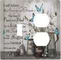 Light Switch Cover Blue Butterfly Rustic Flower Inspirational Quotes 2 Gang Outlet Cover 1 Toggle Duplex Decorative Switch Plates Wall Plate Electrical Receptacle Faceplate for Bathroom Cabin