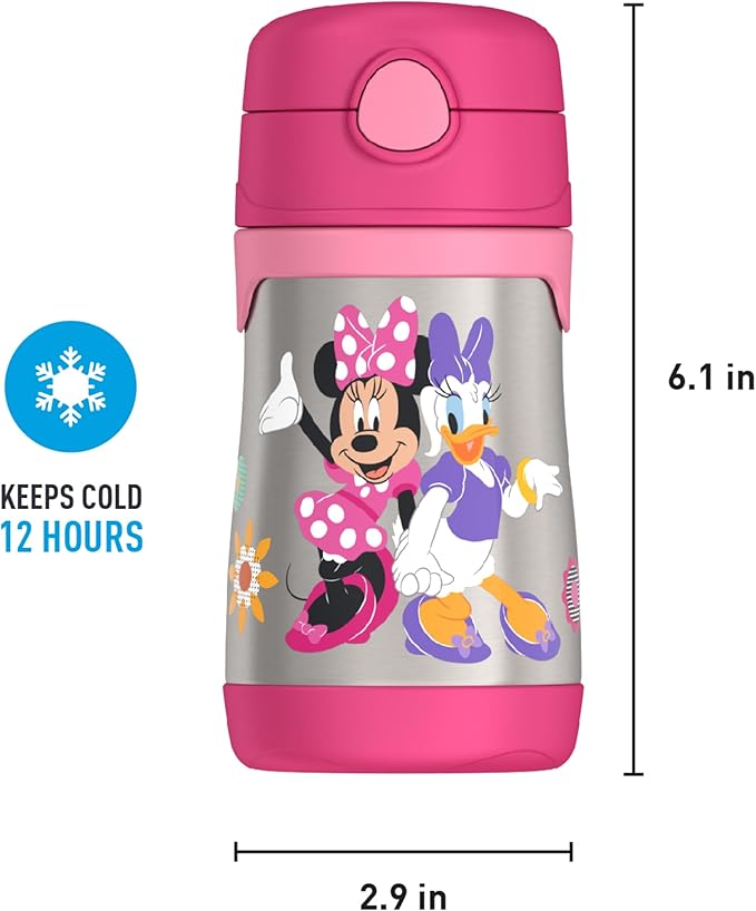 THERMOS Vacuum Insulated Stainless Steel 10oz Straw Bottle, MINNIE MOUSE (Pack of 3)