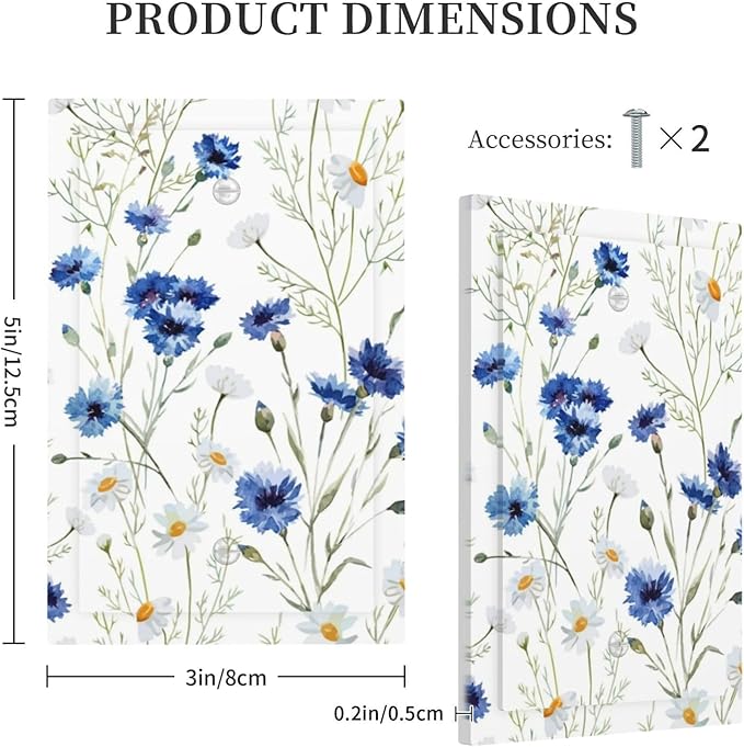 Light Switch Covers Watercolor Daisy Blue Floral Vintage Plant Decorative Switch Plates 1 Gang Blank No Device Outlet Covers Electrical WallPlates for Bedroom Home Decor
