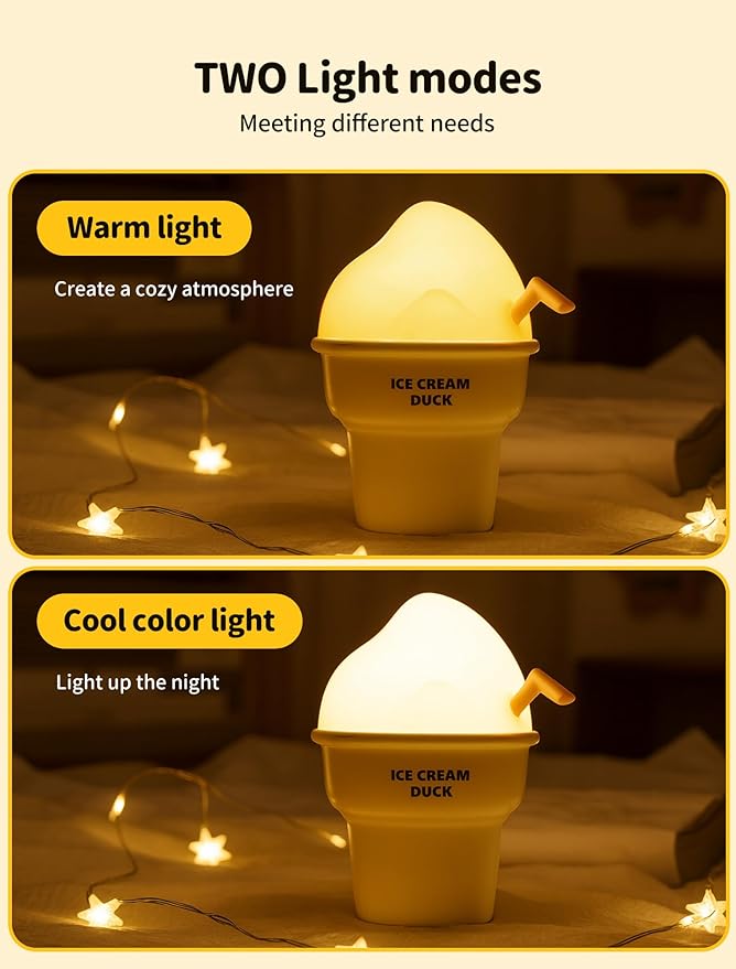 Night Light for Kids, Rechargeable Bedside Touch Lamp, Portable Dimmable Nightlight, Cute Lamp Gifts for Baby, Teens, Adults, Table Decor for Bedrooms, Office(Ice Cream Duck)