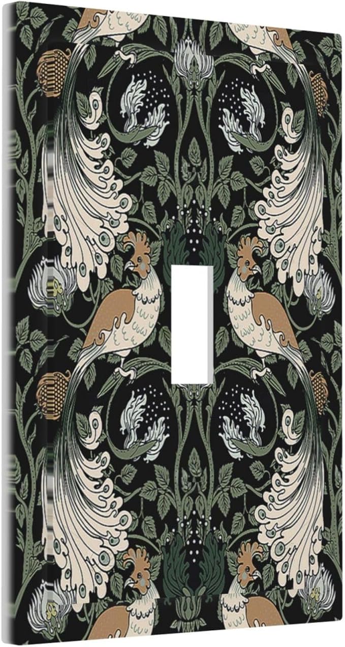 Decorative Light Switch Cover William Morris Vintage Floral Plants And Birds 1 Gang Single Toggle Decorator Outlet Wall Plate Device Electrical Faceplate Switchplates for Bedroom Home Decor