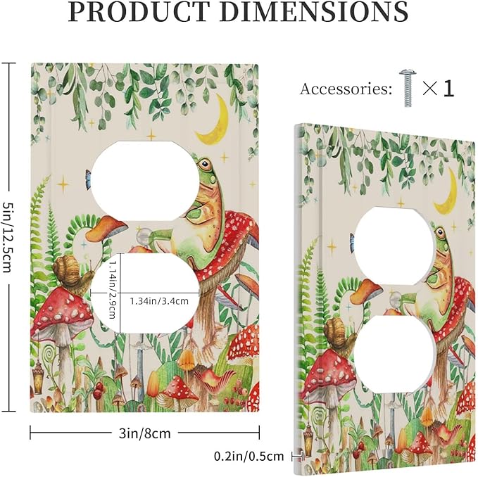 Outlet Covers Boho Mushrooms Frogs Butterflies Flowers Moon Stars 1 Gang Duplex Electrical Receptacle Faceplate Light Switch Cover Wall Plate Decorative Switch Plates for Kids room Bedroom