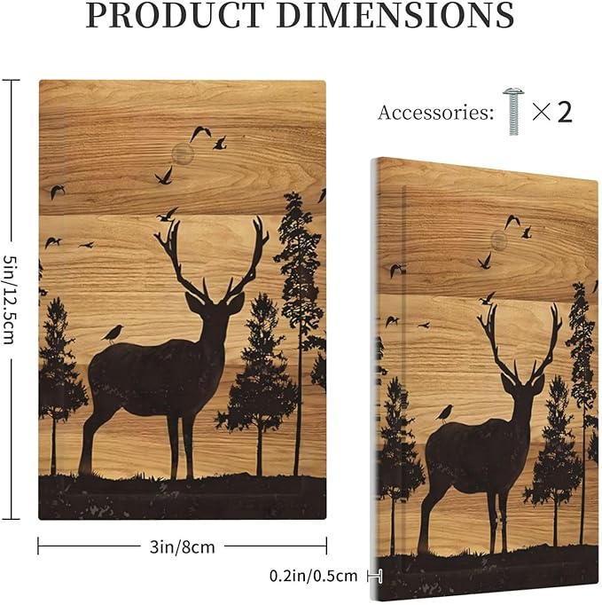 Elk Moose Forest Hunting Pyrography Art Wood Texture Print Light Switch Cover Plate 1 Gang No Device Blank Electrical Wall Plates Faceplate Decorative Switch Plate Covers for Farmhouse Bedroom Decor