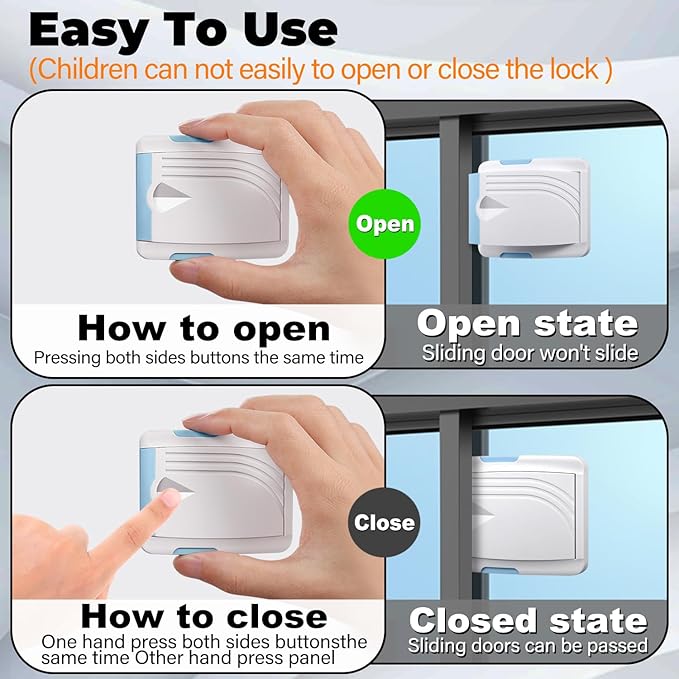 STERGDE Sliding Door Lock 6 Pack, Prevent children from opening sliding doors, sliding door baby proof, Easy To Install, For Sliding Glass Doors, Sliding Windows, Sliding Closets, Etc（Blue）