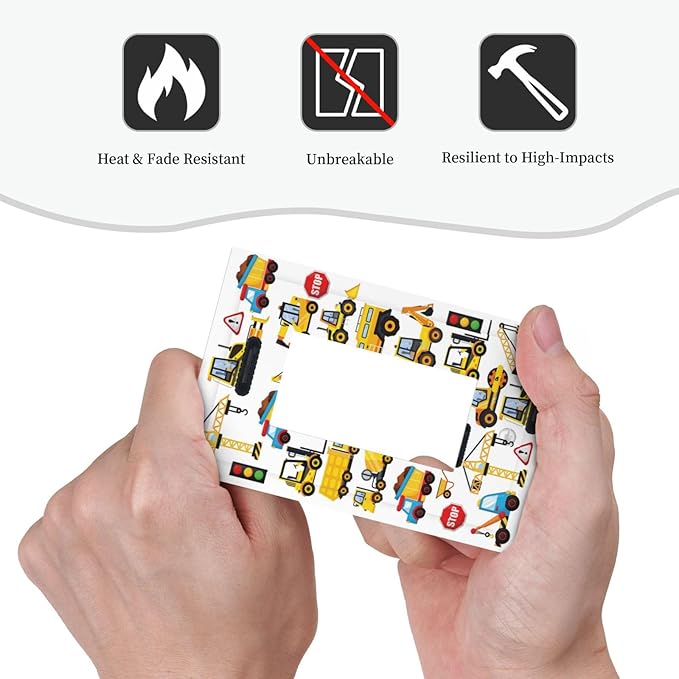Kid Boy Construction Trucks Cartoon Car Excavator Tractor Vehicles Transport 1 Gang Single Decorator/GFCI Device Outlet Wall Plate Electrical One Rocker Decorative Light Switch Cover Faceplate Dimmer