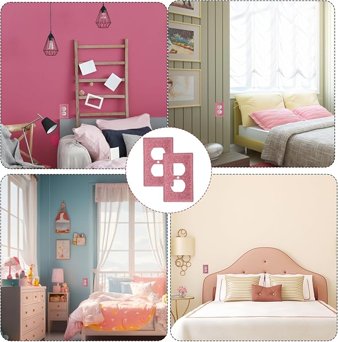 2 Pcs Outlet Covers Wall Plate, 4.5" x 2.8" Pink Rhinestone Socket Covers Bling Decorative Duplex Light Switch Cover for Women Girls Bedroom Home Decor