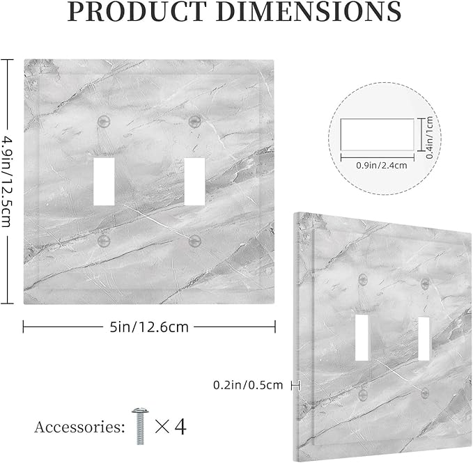 Decorative Switch Plate Covers Gray Marble Pattern 2 Gang Double Toggle Light Switch Cover Plate Electrical Wall Plate Outlet Cover Outlet Light Switch Cover for Home Farmhouse Decor
