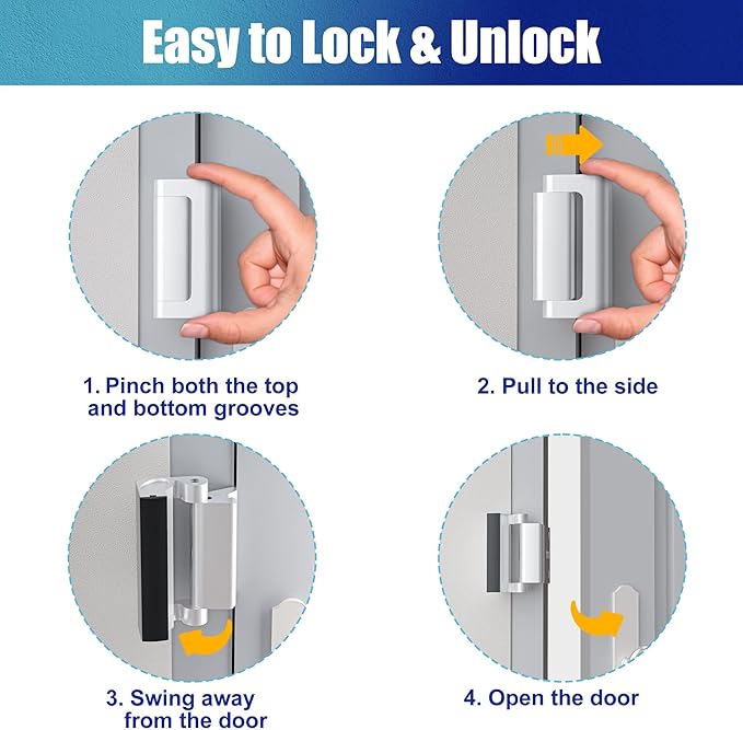 Door Reinforcement Lock Withstands 800lbs of Force - Silver Extra Proof Door Lock for Kids Safety Drilling Required, Prevents Unauthorized Entry, Add a Door Security Lock for Home Safety & Privacy
