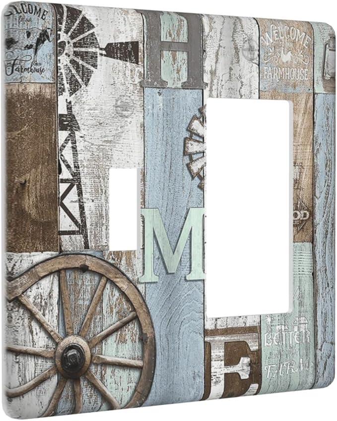 Rustic Western Barn Door Vintage Windmill Outlet Covers 1 Toggle 1 Rocker Combination Decorative Wall Plate Electrical Switch Plates Light Switch Cover Plate for Farmhouse Home Decor
