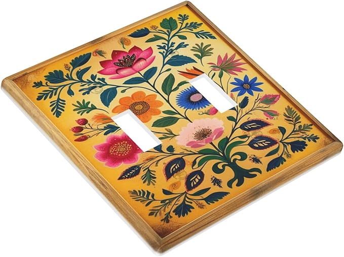 Decorative Art Light Switch Covers ColorFul Blooms 2 Gang Double Toggle Wall Plate Decorative Switchcover Electrical Switchplate for Home Decor