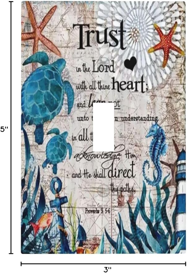 Turqoise Teal Blue Anchor Seahorse Starfish Sea Ocean Turtle Nautical Map Beach Coral Lighthouse 1 Gang Single Toggle Outlet Light Switch Wall Plate Outlet Cover Decorative Dual Electrical Faceplate