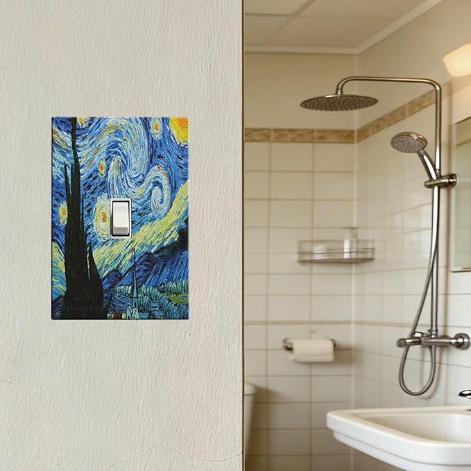 Van Gogh The Starry Night 1-Gang Toggle Light Switch Plate, Post-Impressionist Masterpiece Swirling Night Sky Decorative Wall Plate for Living Room Decor