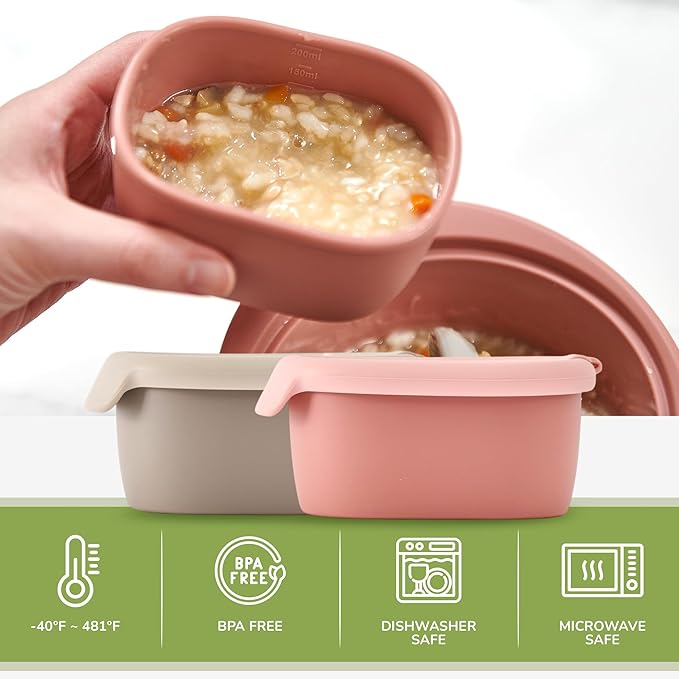Silicone Baby Food Storage Containers with Airtight Lid, BPA-Free Leak-Proof Baby Food Jars, Microwave & Dishwasher Safe Reusable Snack Containers with Lids for Baby Led Weaning, Taupe Brown