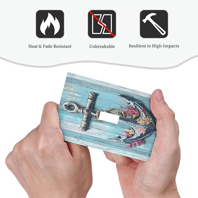 Decorative Light Switch Cover Anchor Coastal Beach Nautical Coral 1 Gang Single Toggle Device Electrical Faceplate Switchplates Decorator Outlet Wall Plate For Farmhouse Cabin Decor