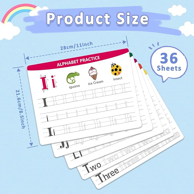 Alphabet & Number Practice Dry Erase Boards A-Z Letters & Numbers 1-10 | Perfect for Preschool, Homeschool & Kindergarten Double-Sided 18 Sheets, 36 Pages 11x8.5 Educational Tool