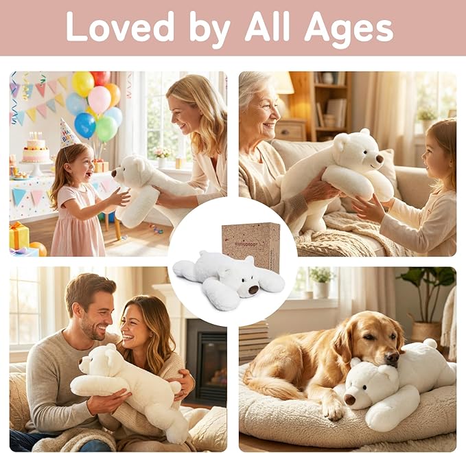 Niuniu Daddy Weighted Polar Bear Stuffed Animals for Kids & Adults, 24" | 5lb Large Weighted Plushies Pillow for Sleeping and Calming, Cute Lying Plush Toy Huggable Gift for Everyday Comfort