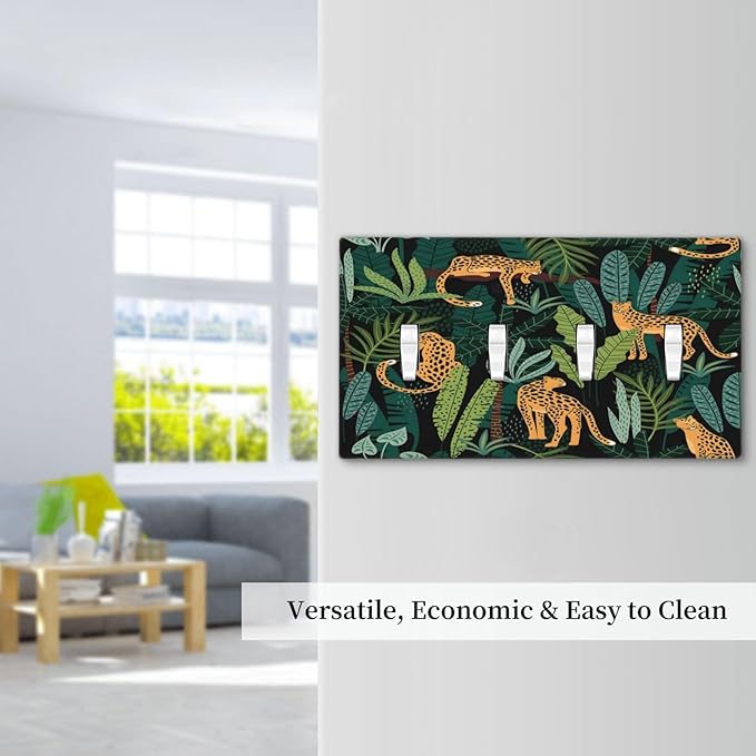 Jungle Cheetah Tropical Wildlife Leopard Green Palm Leaf Light Switch Covers Quad Toggle Electrical Faceplate 4 Gang Wall Plate Decorative Switch Plates Cover for Farmhouse Home Decor