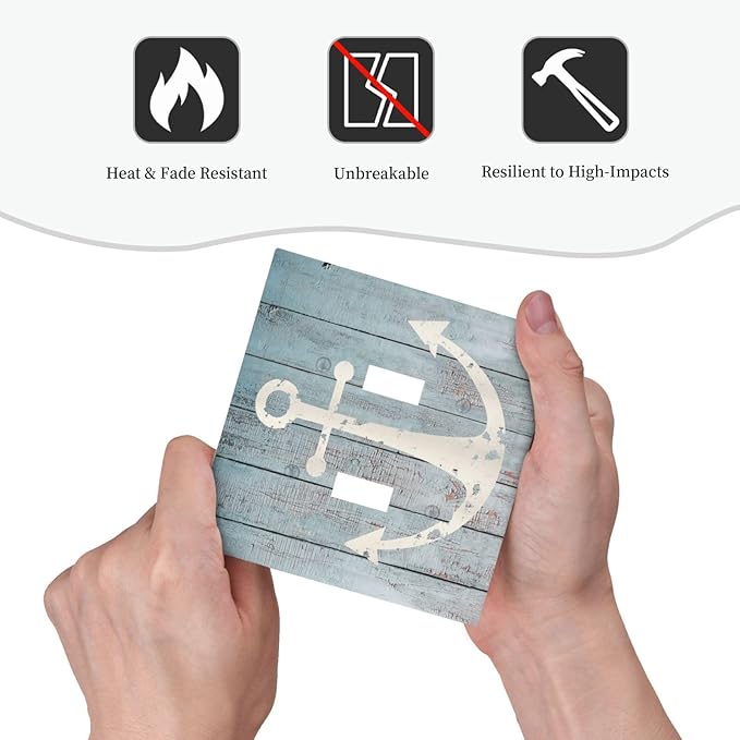Anchor Rustic Sailing Nautical Wooden Planks Marine Decorative Switch Plates 2 Gang Double Toggle Outlet Light Switch Cover Wall Plate Electrical Faceplate for Bathroom Farmhouse Decor