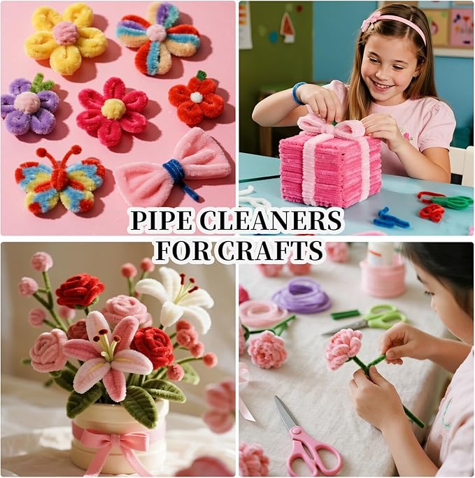 VZF Pink Pipe Cleaners Craft Supplies,Chenille Stems for Art and Craft Projects Creative DIY Decorations,Room Decor,Christmas Ornaments,The Pink Stuff Wrapping Pape,Lovely Girl Toys,Halloween Decor