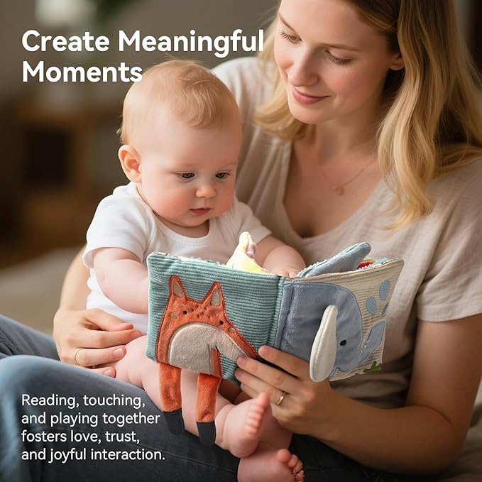 Macabaka Montessori Soft Baby Book - Sensory Book for Babies 0-12 Months with Crinkle Paper, Touch & Feel Textures, Baby Safe Mirror & Teether. Educational Infant Toys for Tummy Time, Newborn