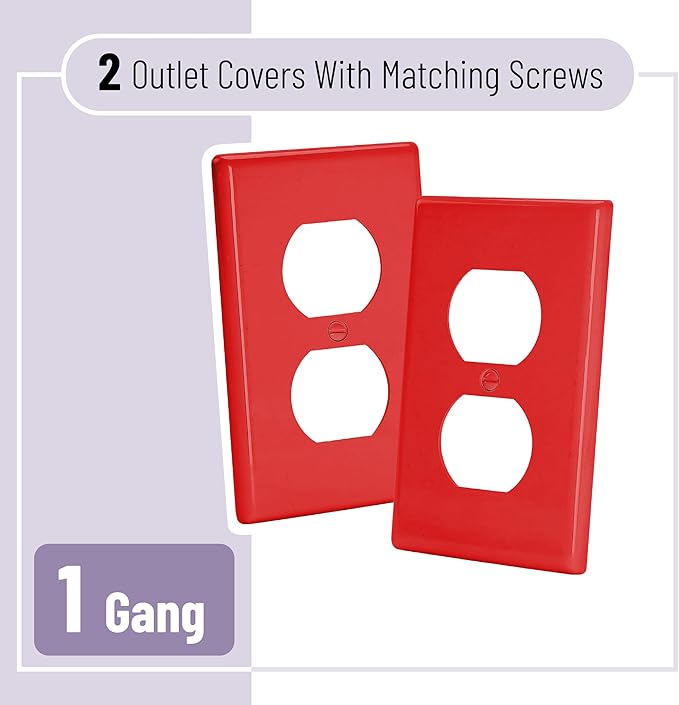 Bates- Duplex Wall Plate, 2 Pack, Red, Electrical Outlet Cover Plates, Wall Outlet Cover