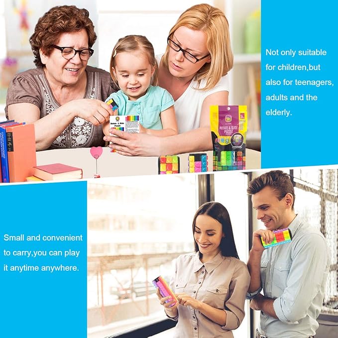 R.Y.TOYS Rotate and Slide Puzzle-Design Patent,Fidget Toys(Restore Order/Create Patterns) 8 Colors,4, 6 and 8 Layers-Detach Piece for Quick Play,Brain Teaser,Sensory Toy Gift,Easter Basket Stuffers