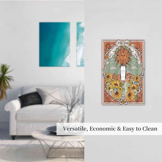 Boho Retro Sun Sunflower Vintage Flower Butterfly Decorative Light Switch Cover 1 Gang Single Toggle Device Electrical Faceplate Switchplates Decorator Outlet Wall Plate for Farmhouse Home Decor