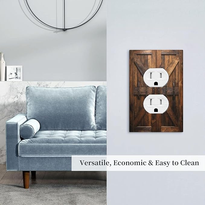 Decorative Outlet Covers Retro Brown Wood Barndoor 1 Gang Duplex Light Switch Cover Plate Unique Wall Plates for Electrical Outlets Switch Plate Covers for Farmhouse Home Decor